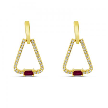 14K Yellow Gold Ruby and Diamond Triangle Earrings