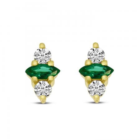 14K Yellow Gold Diamond and Emerald Marquise Stud