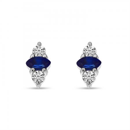 14K White Gold Diamond and Sapphire Marquis Studs