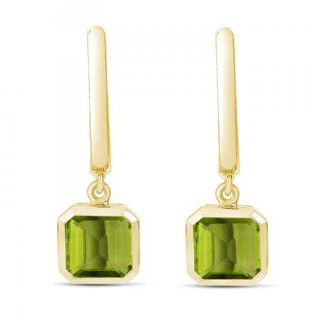 14K Yellow Gold Peridot Huggie Earrings with Gold Halo