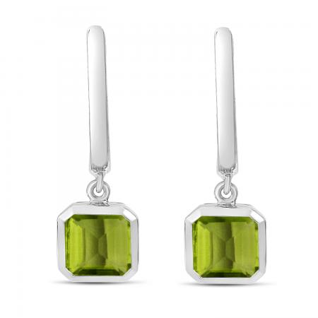 14K White Gold Octagon Peridot Huggies with Gold Halo