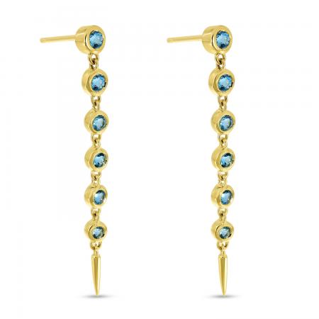 14K Yellow Gold Blue Topaz Bezel Drop Earrings