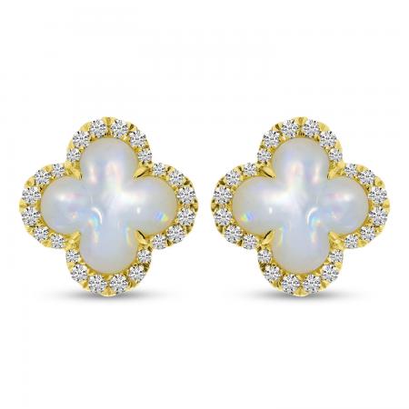 14K Yellow Gold Mother of Pearl and Diamond Clover Earrings