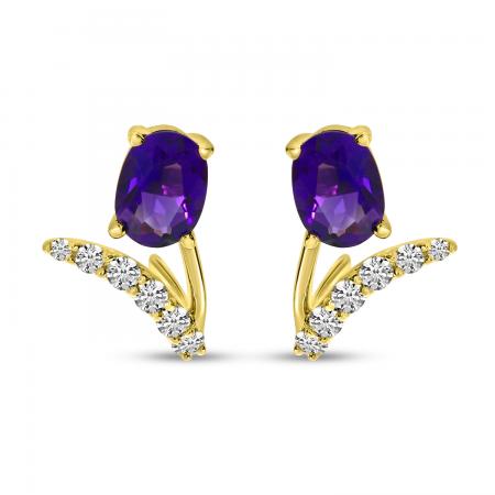 14K Yellow Gold Amethyst and Diamond Double Huggie Earrings