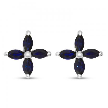 14K White Gold Marquise Sapphire Burst Earrings