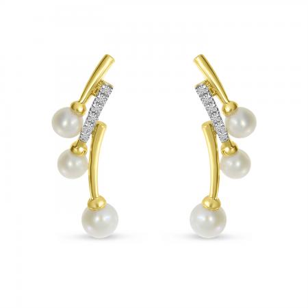 14K Yellow Gold Diamond and Pearl Cascading Earrings