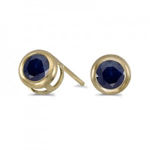 14k Yellow Gold Round Sapphire Bezel Stud Earrings