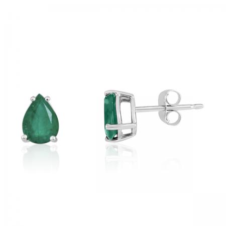 14K White Gold Pear Emerald Earrings