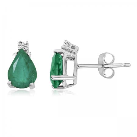 14K White Gold Pear Emerald and Diamond Earrings