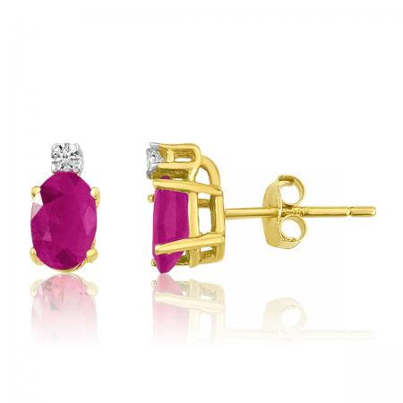 14K Yellow Gold Oval Pink Tourmaline and Diamond Earrings