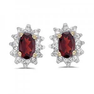 14k Yellow Gold Oval Garnet And Diamond Earrings