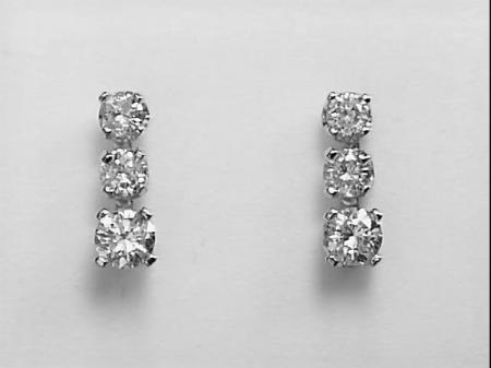 14k White Gold Three Stone Diamond Earrings