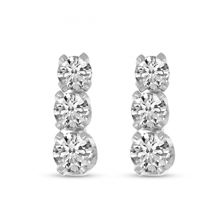 14k White Gold Three Stone Diamond Earrings