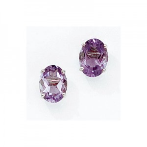 14K White Gold Oval Amethyst Earrings