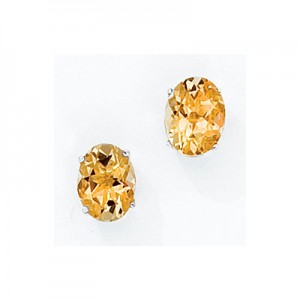 14K White Gold Oval Citrine Earrings