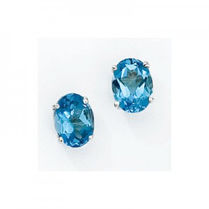 14K White Gold Oval Blue Topaz Earrings