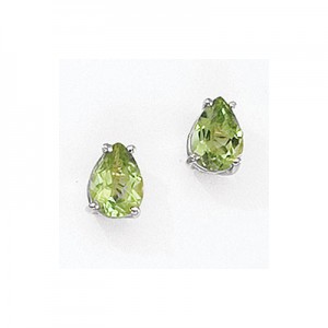 14K White Gold Pear Peridot Earrings