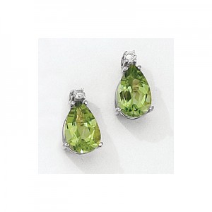 14K White Gold Pear Peridot and Diamond Earrings