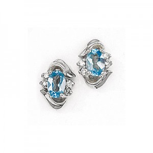 14K White Gold Oval Blue Topaz and Diamond Earrings