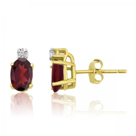 14K Yellow Gold Oval Garnet & Diamond Earrings