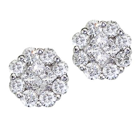 14K White Gold 0.50 Ct Diamond Clustaire Earrings