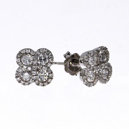 14K White Gold .74 Ct Diamond Clover Fashion Earrings