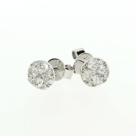 14k White Gold Round Diamond Clustaire Earrings