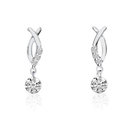 14K White Gold Twisted Drop Dashing Diamond Earrings