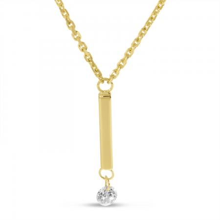 14K Yellow Gold Dangling Bar Pierced Diamond Dashing Diamond Necklace