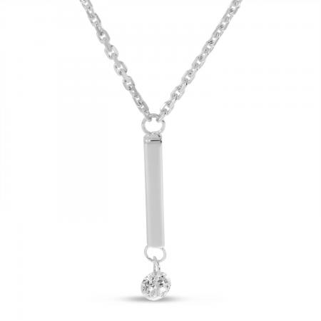 14K White Gold Dangling Bar Pierced Diamond Dashing Diamond Necklace