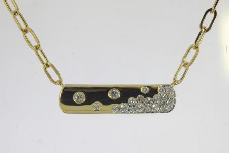 14K Yellow Gold Diamond Scattered Bar Necklace