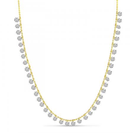 14K Yellow Gold Dashing Diamonds Half Cleopatra 18 Bead Necklace\"