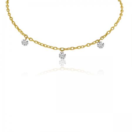 14K Yellow Gold 16 inch Triple Diamond Dashing Diamonds Necklace