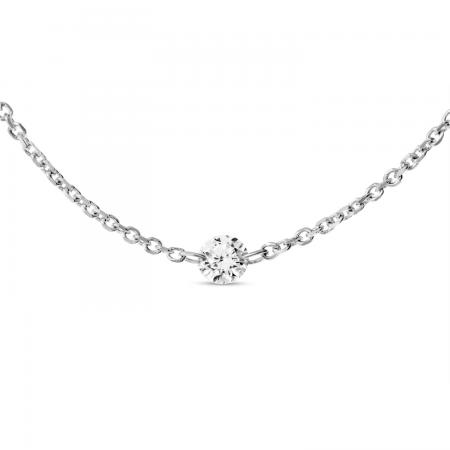 14K White Gold .15 ct Double Pierced Dashing Diamond 18 inch Cable Chain Necklace