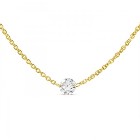 14K Yellow Gold Single Dashing Diamond Cable Chain Necklace