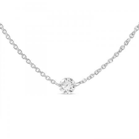 14K White Gold Single Double Pierced Dashing Diamond Cable Chain Necklace