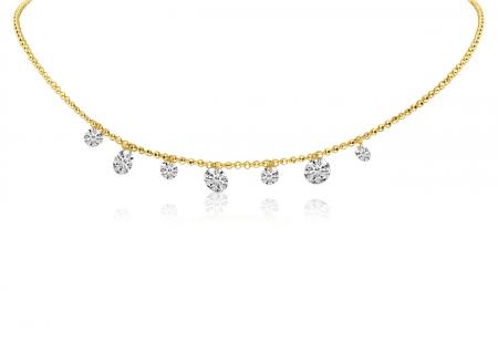 14K Yellow Gold Dashing Diamond 7 stone Diamond By the Yard 18 in Necklace