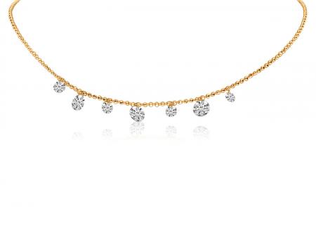 14K Rose Gold Dashing Diamond 7 stone Diamond By the Yard 18 Necklace\"