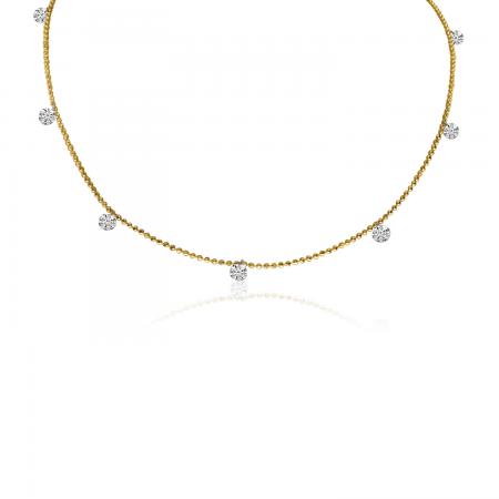 14K Yellow Gold 7 Diamond .70 ct Dashing Diamond 18 inch Bead Chain Necklace