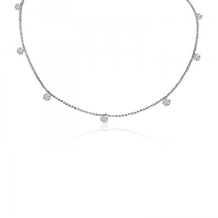 14K White Gold 7 Diamond .70 ct Dashing Diamond 18 inch Bead Chain Necklace