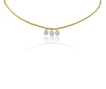 14K Yellow Gold 3 Diamond .45 ct Dashing Diamond 18 inch Cable Chain Necklace