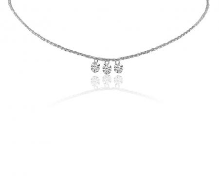 14K White Gold 3 Diamond .45 ct Dashing Diamond 18 inch Cable Chain Necklace