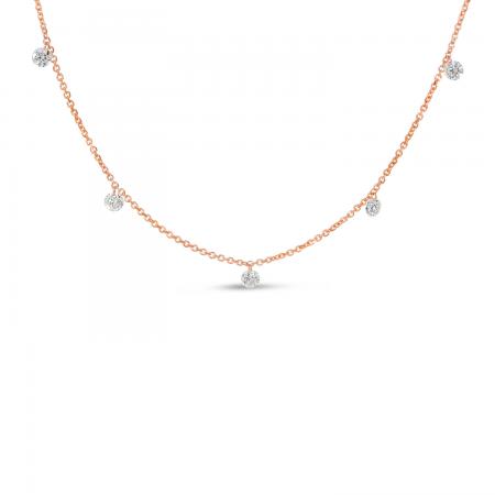 14K Rose Gold 5 Diamond .50 ct Dashing Diamond 18 inch Cable Chain Necklace