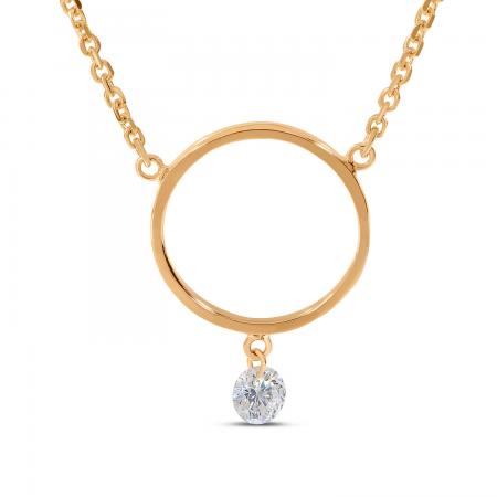 14K Rose Gold Dashing Diamond Circle 18 inch Cable Necklace