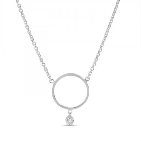 14K White Gold Dashing Diamond Circle Necklace