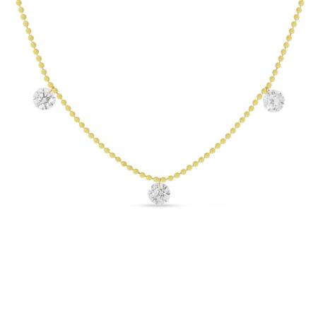 14K Yellow Gold 3 Diamond .75 ct Dashing Diamond 18 inch Bead Chain Necklace