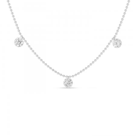 14K White Gold 3 Diamond .75 ct Dashing Diamond 18 inch Bead Chain Necklace