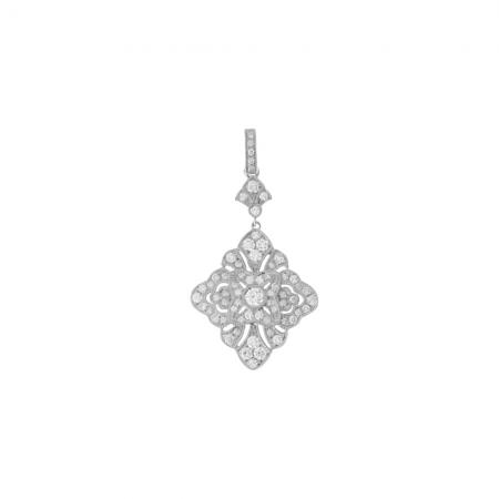 14K White Gold Art Deco Diamond Pendant