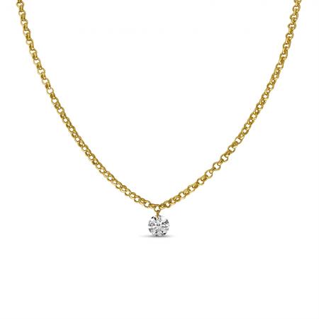 14K Yellow Gold .15 Single Dashing Diamond 16 inch Rolo Chain Necklace