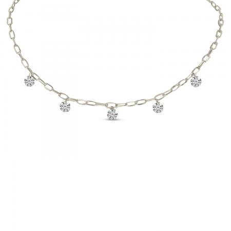 14K White Gold Dashing Diamond 5 Stone Lightweight Link Necklace